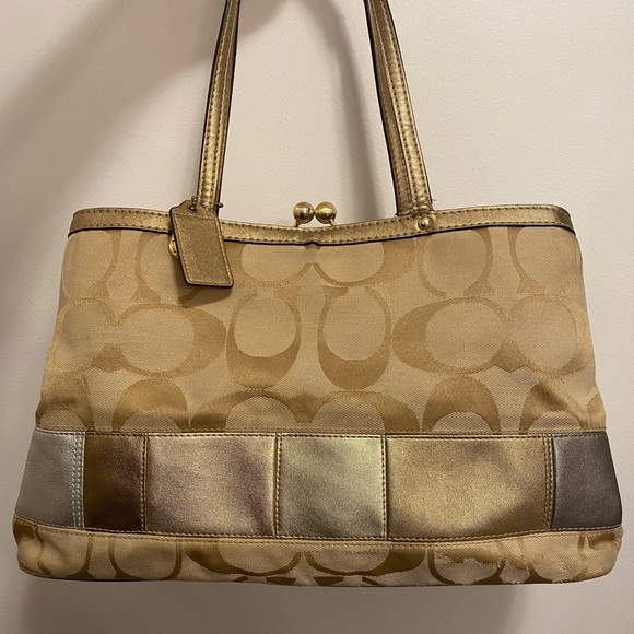 COACH gold and tan purse - Picture 2 of 7